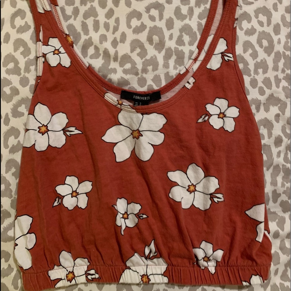 orange with white flower crop top, size small, from forever 21